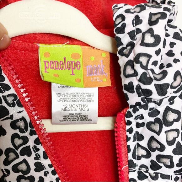PENELOPE MACK Heart Cheetah Toddler Hooded Coat Jacket Full Zip White Black 12M - Picture 5 of 6